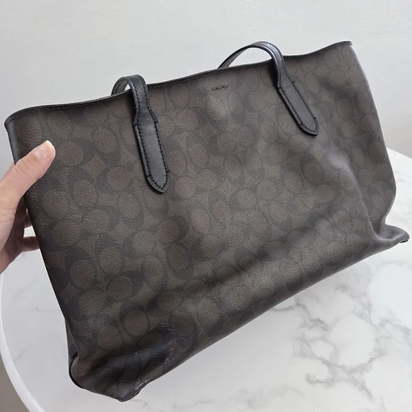 Coach Signature Tote Bag Brown and Black - Picture 8 of 16